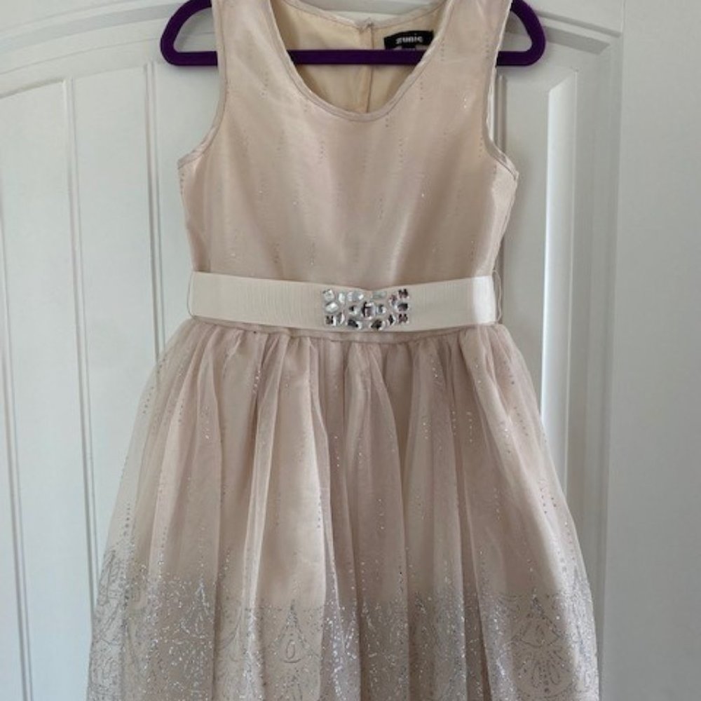 Ecru Zunie Party Dress with Silver Detailing